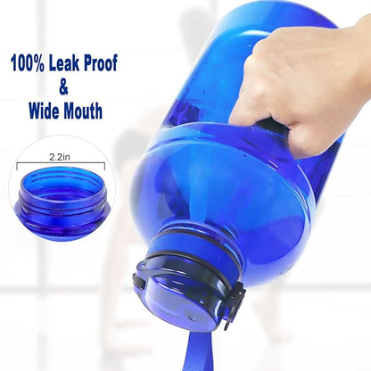 GEMFUL 3L Water Bottle with Straw & Handle, Large Capacity Leakproof BPA-Free Time Marker Motivational Jug for Outdoor Camping Fitness Men & Women (Royal Blue with Removable Straw)