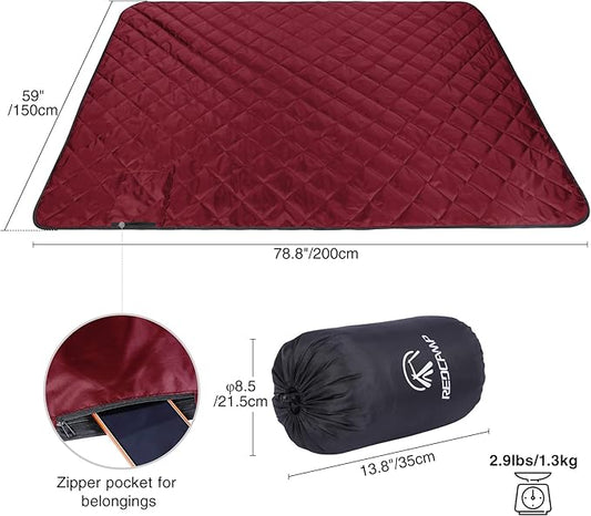 REDCAMP Large Camping Blanket with Sherpa Lining, Cold Weather Warm Outdoor Blanket Windproof for Camping Stadium, Machine Washable 59"x 79" Red