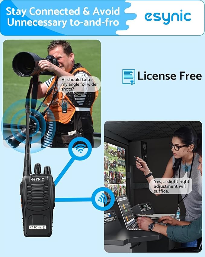 eSynic 4 Pack Professional Walkie Talkies VOX Walky Talky 5KM Long Range 2 Way Radio Rechargeable 16CH Handheld Radio with 4 Headsets for Camping/Hiking/Family/Job Site As Gifts for Kids& Adults