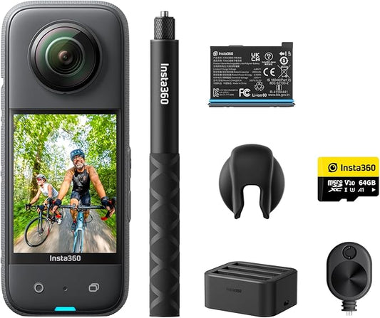 Insta360 X3 Ultimate Kit - 360 Action Camera with 5.7K 360 Active HDR Video, 4K Single-Lens Camera, Waterproof, FlowState Stabilization, 2.29" Touchscreen, AI Editing, for Motorcycle, Wintersports