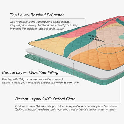 Exclusivo Mezcla Waterproof Picnic Blanket 60x80 Inches Large Multicolor Floral Polyester Sandproof Modern Camping Blanket