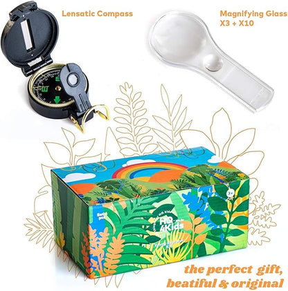 Outdoor Adventure Kit for Kids: Binoculars, Compass, Magnifying Glass & Flashlight. 3-12 Year Old Boys & Girls