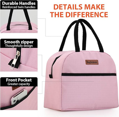 Insulated Lunch Bag for Women Men, Lunch Containers Reusable High Capacity Lunch Tote Bags for for Work Picnic(Pink)