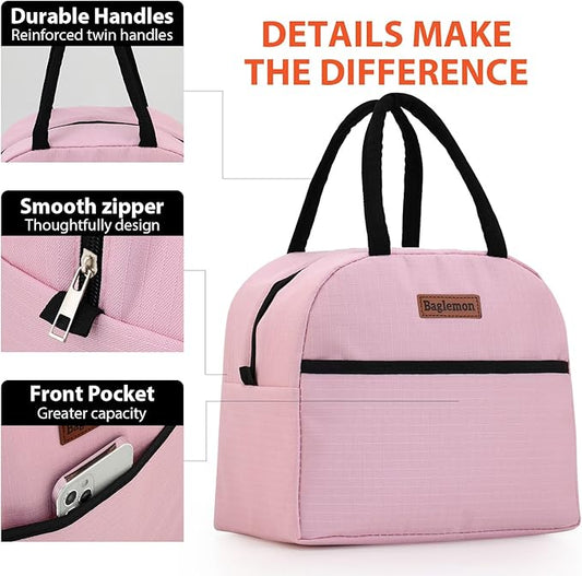 Insulated Lunch Bag for Women Men, Lunch Containers Reusable High Capacity Lunch Tote Bags for for Work Picnic(Pink)