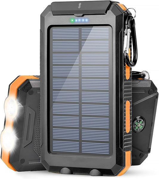 Solar-Charger-Power-Bank-49800mAh Portable Solar Phone Charger with LED Flashlight/15W Fast Charge USB C Waterproof External Backup Battery Pack for All Cell Phones & Electronic Devices