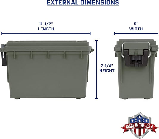 Sheffield 12757 4-Pack Ammo Storage Box, Stackable .30 Cal Field Boxes, Water and Dust Resistant, Lockable Storage Box with Handle, Secures Hunting Gear, Supplies, and Bullets, Made in the USA, Green