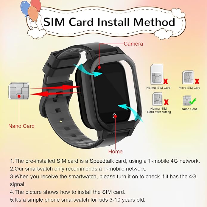 Wonlex GPS Smart Watch for Kids, 4G Smartwatch with SIM Card, 1.4" Phone Watch with Video Calls, Voice Chat, SOS, Camera, Pedometer, Alarm, Games for Boys Girls Aged 3-12 Years Old