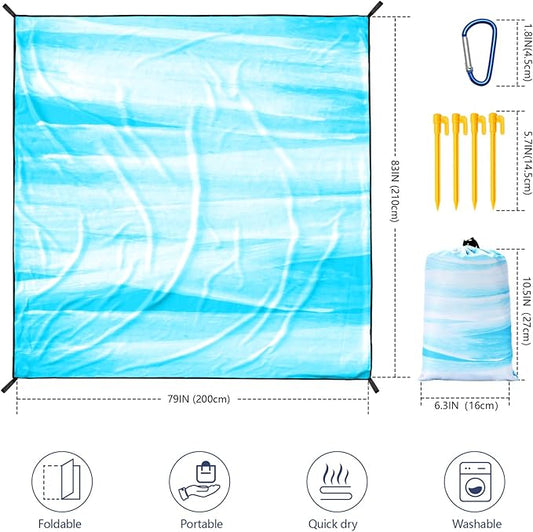 Beach Blanket Waterproof Sandproof Beach Mat 79”x 83” for 1-4 Adults Quick Drying Durable Outdoor Picnic Mat for Beach Festival Travel Camping Hiking (TINTING-BL&W, 79"×83"(4 Person))