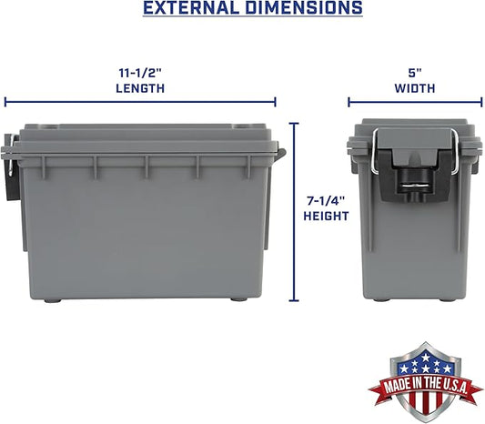 Sheffield 12792 2-Pack Ammo Storage Box, Stackable .30 Cal Field Boxes, Water and Dust Resistant, Lockable Storage Box with Handle, Secures Hunting Gear, Supplies, and Bullets, Made in The USA, Gray
