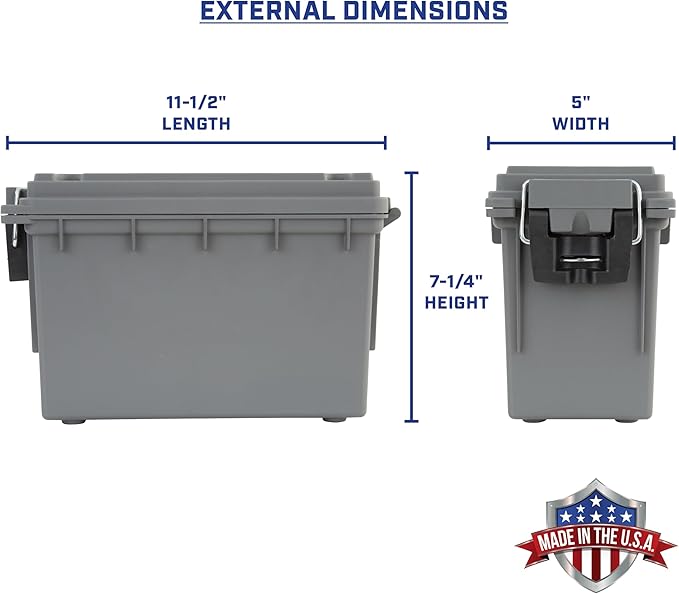 Sheffield 12759 4-Pack Ammo Storage Box, Stackable .30 Cal Field Boxes, Water and Dust Resistant, Lockable Storage Box with Handle, Secures Hunting Gear, Supplies, and Bullets, Made in the USA, Gray