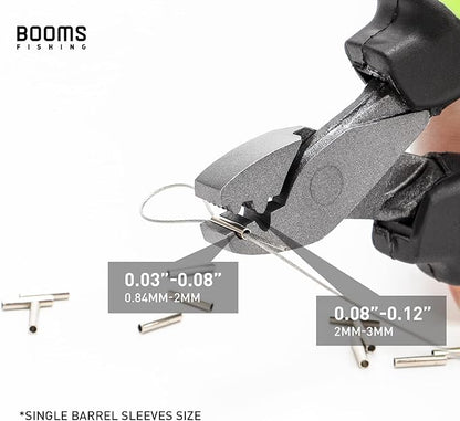 Booms Fishing CP2 Fishing Crimping Tool for Single-Barrel Sleeves, with 300pcs Sleeves, Green