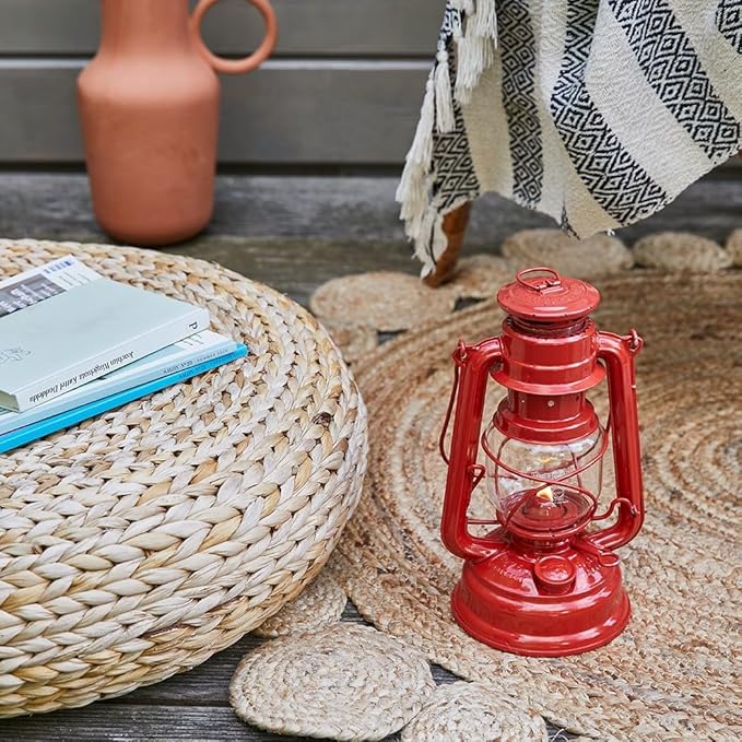 Outdoor Kerosene Fuel Lantern, German Made Weather Resistant Baby Special 276 Galvanized Hurricane Lamp for Camping or Patio, 10 Inches, Brick Red