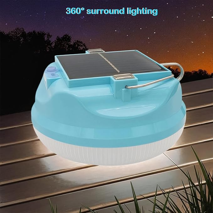 Multi-Functional Emergency LED Light Bulb with USB Charging, Capable to Recharge Mobile Devices , Ideal for Power Outage, Tent Camping, Fishing (Blue-Solar-R145mm)