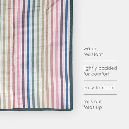 Little Unicorn 5'x10' XL Outdoor Family Picnic & Beach Blanket | Durable & Water-Resistant Fabric | Compact Fold & Easily Wipes Clean | Zipper Pocket (Chroma Rugby Stripe)