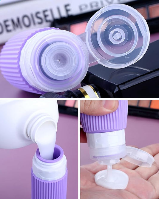 Travel Bottles for Toiletries 8 Pack, Tsa Approved Travel Size Toiletries 3 oz, Travel Containers for Toiletries, with Clear Bag, Leak Proof Silicone Squeezable Travel Essentials Creams Jars