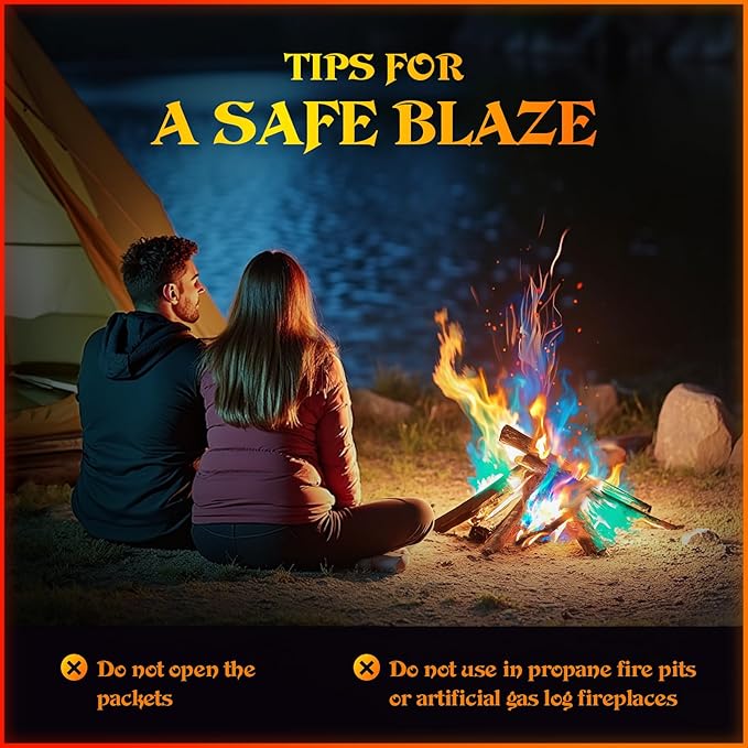 MEKER Fire Color Changing Packets - Fire Pit, Campfires, Outdoor Fireplaces, Bonfire - Fire Color - Perfect Fire Camping Accessories for Kids & Adults (12 Pack)