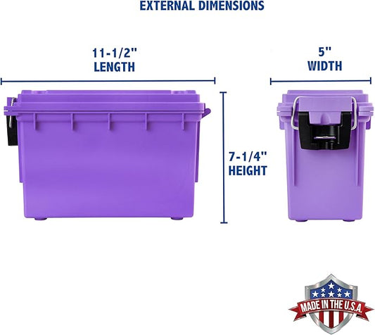 Sheffield 12632 Ammo Storage Box, Stackable .30 Cal Field Boxes, Water and Dust Resistant, Lockable Storage Box with Handle, Secures Hunting Gear, Supplies, and Bullets, Made in USA, Purple, 1-Pack