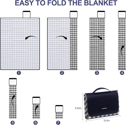 Picnic Blanket Outdoor Extra Large Picnic Mat 80"X60" Camping Blanket Beach Blanket Foldable Waterproof Sand Mat Hiking Travel Family Concerts(Blue)