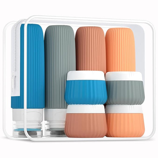 Travel Bottles for Toiletries 8 Pack, Tsa Approved Travel Size Toiletries 3 oz, Travel Containers for Toiletries, with Clear Bag, Leak Proof Silicone Squeezable Travel Essentials Creams Jars