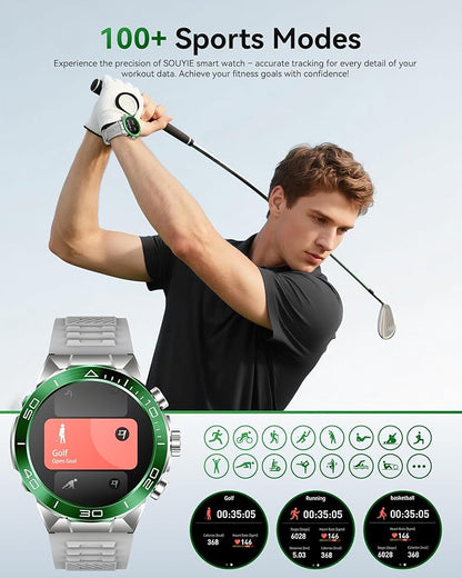 SOUYIE Military Rugged Smart Watch for Men, AMOLED 1.43" HD Screen, Bluetooth Call Answer/Make, Blood Oxygen/Heart Rate/Sleep Tracker, 7-30 Day Battery, Waterproof Fitness Tracker for iOS Android