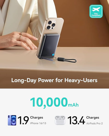 INIU for MagSafe Portable Charger, Qi2 Certified, Slimmest 45W 10000mAh Magnetic Power Bank, with USB C Cable & Stand, Fast Charging MagSafe-Compatible Battery Pack for iPhone 17 16 15 14 13 12 Only