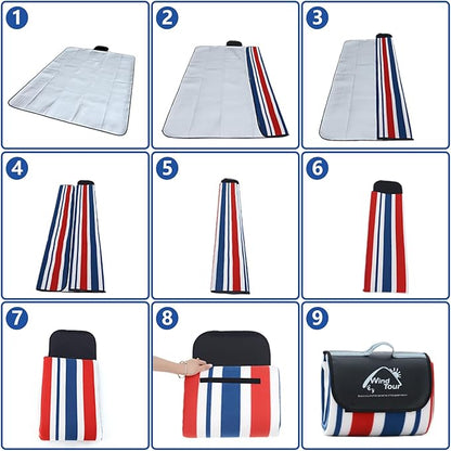 Wind Tour Family Outdoor Waterproof Durable Picnic Blankets with Carry Strap Foldable Sandproof Picnic Floor Mat for Kids Playground Camping Hiking Grass Travelling (1, Red & blue stripes-150*200cm)