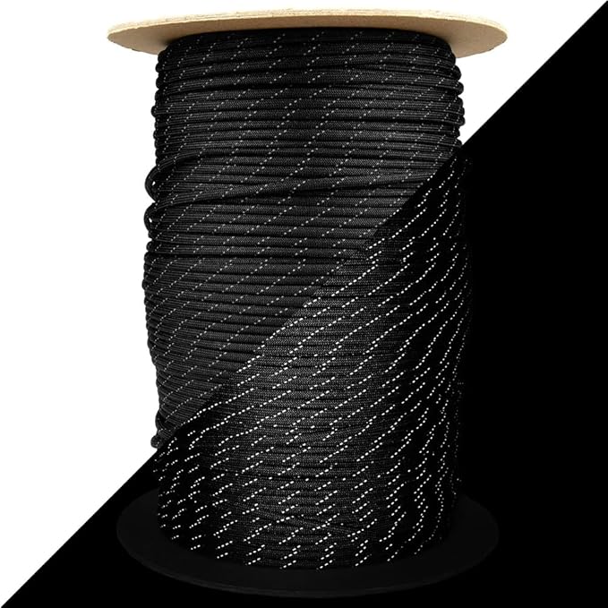 Reflective 550lb Paracord – 7 Strand Type III Nylon Parachute Cord for Hiking, Camping, and Fishing – 30+ Colors and 6 Length Options
