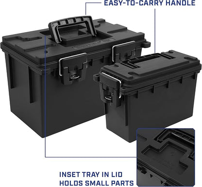 Sheffield 12706 2-Pack Combo Ammo Storage Boxes, .30 Cal and .50 Cal Field Boxes, Water and Dust Resistant, Lockable Storage Box with Handle for Hunting Gear and Bullets, Made in the USA, Black