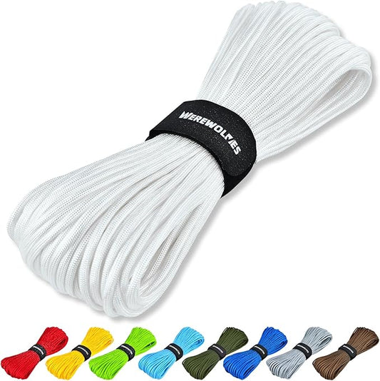 WEREWOLVES Paracord Rope, 7 Strand Type III Parachute Cord 4mm 100ft / 200ft for Crafting, DIY Projects, Survival Bracelets (White, 200 ft)