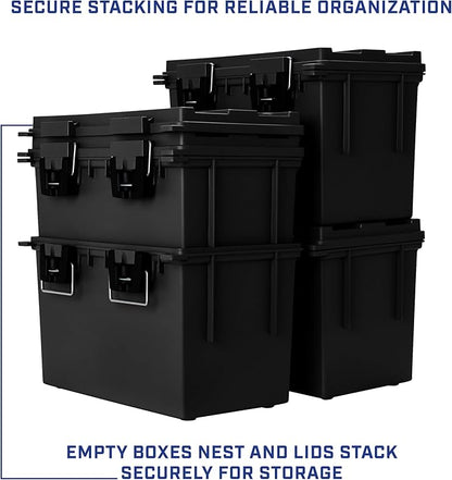Sheffield 12773 2-Pack XL Ammo Storage Box, Stackable .50 Cal Field Boxes, Water and Dust Resistant, Lockable Storage Box with Handle, Heavy Duty Protection for Hunting Gear, Made in the USA, Black