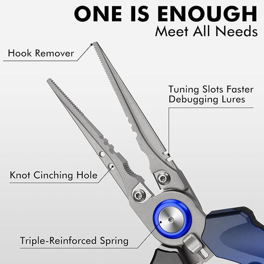 TRUSCEND Lockable Handy Fishing Pliers with Innovative Ergonomic Handle, Saltwater Corrosion Resistant Teflon Coated Fishing Tool, Multi-Function Fishing Gear with Mo-V Cutter