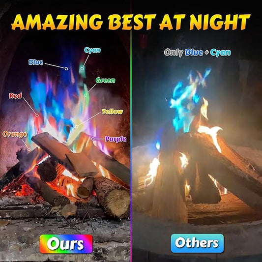 HGD (50 PCS) Magic Campfire Fire Color Changing Packets for Fire Pit, Indoor/Outdoor Fireplace, Bonfire - Rainbow Magical Flame, Camping Accessory, Compatible with Wood