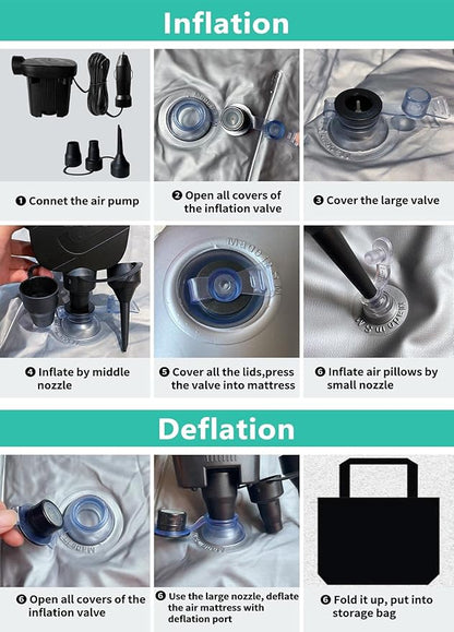 SUV Air Mattress, Inflatable Car Mattress Bottle and Phone Holder Thickened Flocking & PVC Surface Car Bed with Electric Air Pump Travel Mattress for Car Camping Road Trip (Grey)