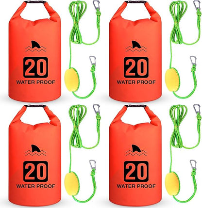 4 Set 2 in 1 Sand Anchor and Buoy Kit Floating Bag Kayak Anchor Waterproof Dry Bag for Lake Beach Boats Watercrafts Hiking Camping Water Sports Surfing Tubing Kayaking(Orange)