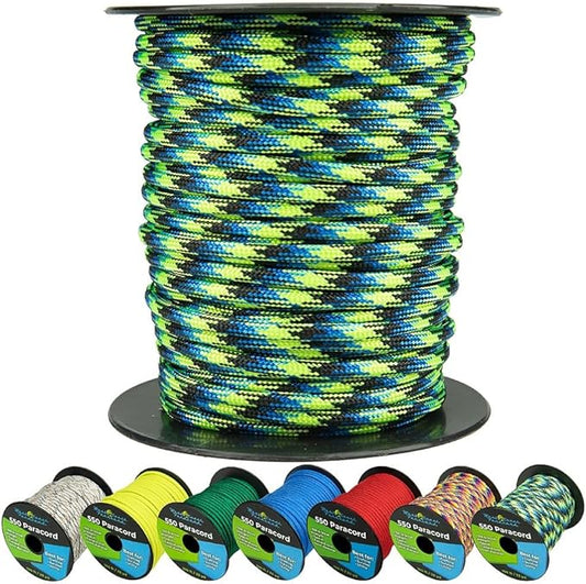 West Coast Paracord 550lb Paracord Spools – 7 Strand Type III Tactical Parachute Cord for Hiking, Camping, and Fishing – Aquatica (100 ft)