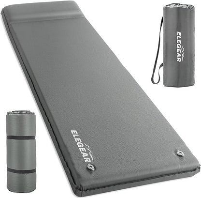 Elegear Self Inflating Sleeping Pad, 3.15" Ultra-Thick Memory Foam Camping Pad with Pillow Fast Inflating in 20s Insulated Camping Mattress Pad 4-Season Camp Sleeping Mat for Camp/Travel/Car/Tent