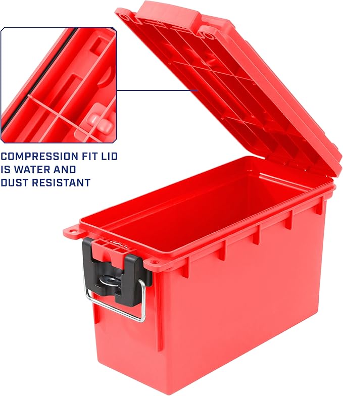Sheffield 12636 Ammo Storage Box, Stackable .30 Cal Field Boxes, Water and Dust Resistant, Lockable Storage Box with Handle, Secures Hunting Gear, Supplies, and Bullets, Made in USA, Red, 1-Pack