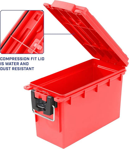Sheffield 12636 Ammo Storage Box, Stackable .30 Cal Field Boxes, Water and Dust Resistant, Lockable Storage Box with Handle, Secures Hunting Gear, Supplies, and Bullets, Made in USA, Red, 1-Pack
