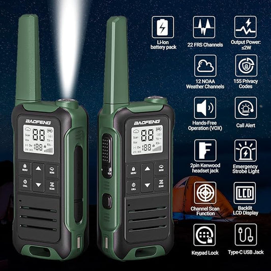 BAOFENG Walkie Talkies Long Range Walkie Talkie for Adults F22 FRS Radio Walky Talky Family Walkie-Talkie Rechargeable with 1400 mAh Battery USB Charger for Hiking Camping Trip(2 Pack)