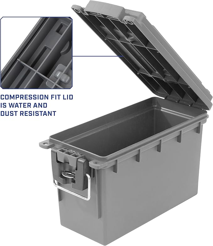 Sheffield 12759 4-Pack Ammo Storage Box, Stackable .30 Cal Field Boxes, Water and Dust Resistant, Lockable Storage Box with Handle, Secures Hunting Gear, Supplies, and Bullets, Made in the USA, Gray