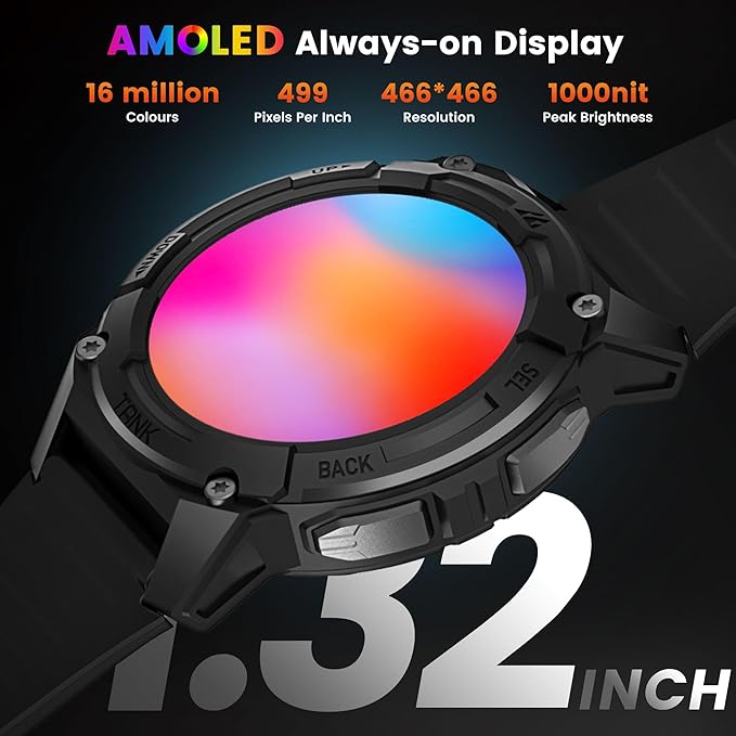 KOSPET Tank S2 Smart Watch for Men Women GPS, 5ATM Waterproof, Pressure/Altitude/Compass, 1.32" AMOLED Display Fitness Tracker(Answer/Make Call), AI Voice Assistant, 24H Sleep/Hear Rate Monitor