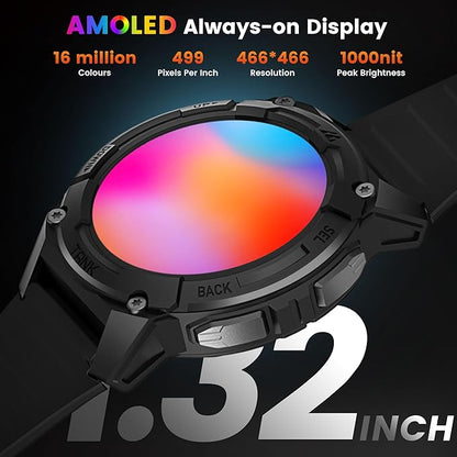 KOSPET Tank S2 Smart Watch for Men Women GPS, 5ATM Waterproof, Pressure/Altitude/Compass, 1.32" AMOLED Display Fitness Tracker(Answer/Make Call), AI Voice Assistant, 24H Sleep/Hear Rate Monitor
