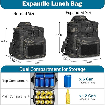 GLENKEY Double Deck Insulated Lunch Box, Expandable Large Lunch Bag Leakproof Cooler Bag Lunch Pail for Men Women Adults Work Shifts Travel Daytrip,16L,Black-Camo