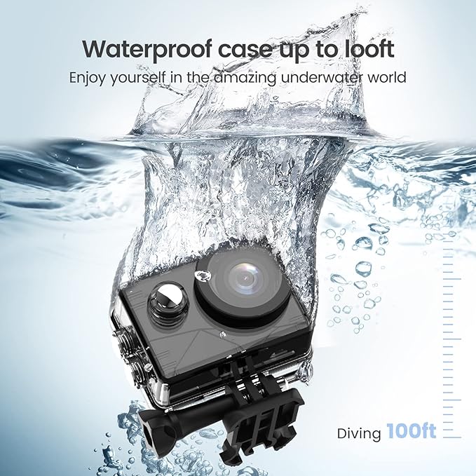 HLS Waterproof Action Camera 4K Stabilization with 2 Batteries 1350mAh for Video,4K WiFi Remote Underwater Cameras with Wide Angle Lens HD,Sports Action Video Cameras with Accessories Mount Kit