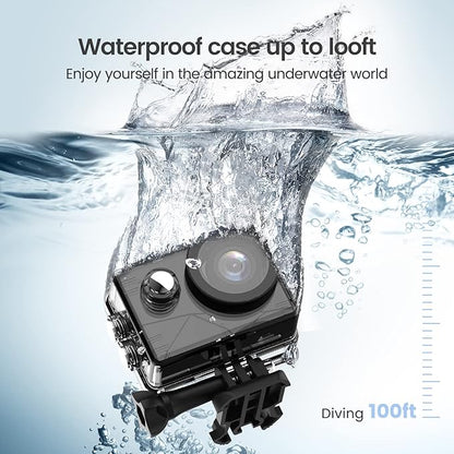 HLS Waterproof Action Camera 4K Stabilization with 2 Batteries 1350mAh for Video,4K WiFi Remote Underwater Cameras with Wide Angle Lens HD,Sports Action Video Cameras with Accessories Mount Kit