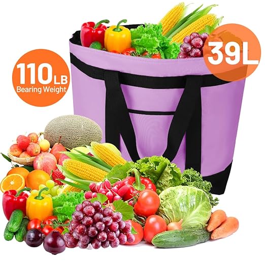 Insulated Reusable Tote Bag for Grocery Shopping for Women/Men, Pizza/Food Delivery Bag to Keep Food Cold/Hot for Uber Eats/Doordash/Grubub, Cooler bags for Travel/Beach/Picnic, Lavender