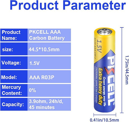 PKCELL AAA Batteries 20 Pack, Triple A Batteries, 1.5V High-Performance Carbon Battery for LED Candles Clock Remote Controls Flashlights
