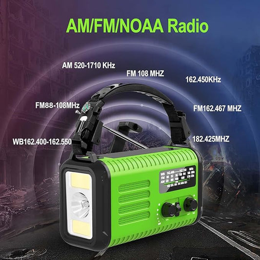 Emergency Hand Crank Radio, 20000mAh NOAA Weather Radio Portable AM/FM/with LED Flashlight, Solar Crank Radios Battery Operated, USB-C Charging, Reading Light, SOS Alarm & Compass for Camping
