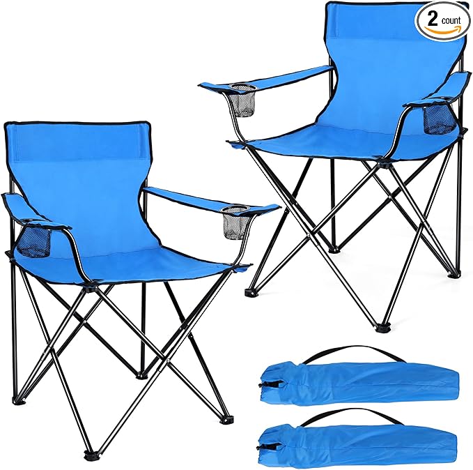 Joyfair Portable Camping Chair, Outdoor Lawn Folding Chairs for Adults, Heavy Duty Large Foldable Chairs for Beach, Fishing, Tailgating Outdoor Sport, 2 Cup Holders & Carry Bag