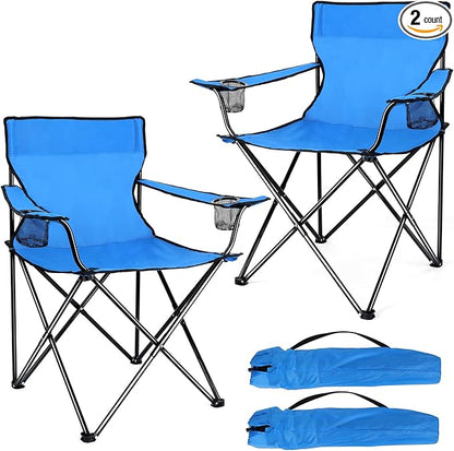 Joyfair Portable Camping Chair, Outdoor Lawn Folding Chairs for Adults, Heavy Duty Large Foldable Chairs for Beach, Fishing, Tailgating Outdoor Sport, 2 Cup Holders & Carry Bag